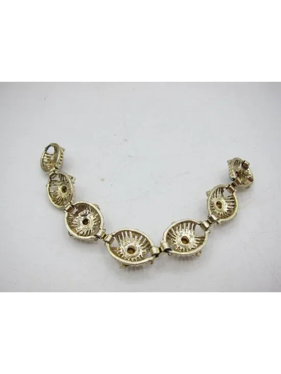 Vintage Gold-Tone Bracelet With Colorful Rhinestone Accents 7 Inches Elegant Ret - Picture 2 of 5